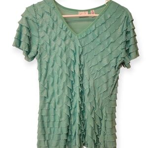 Kim Rogers Mint Green Sparkly Ruffle Blouse